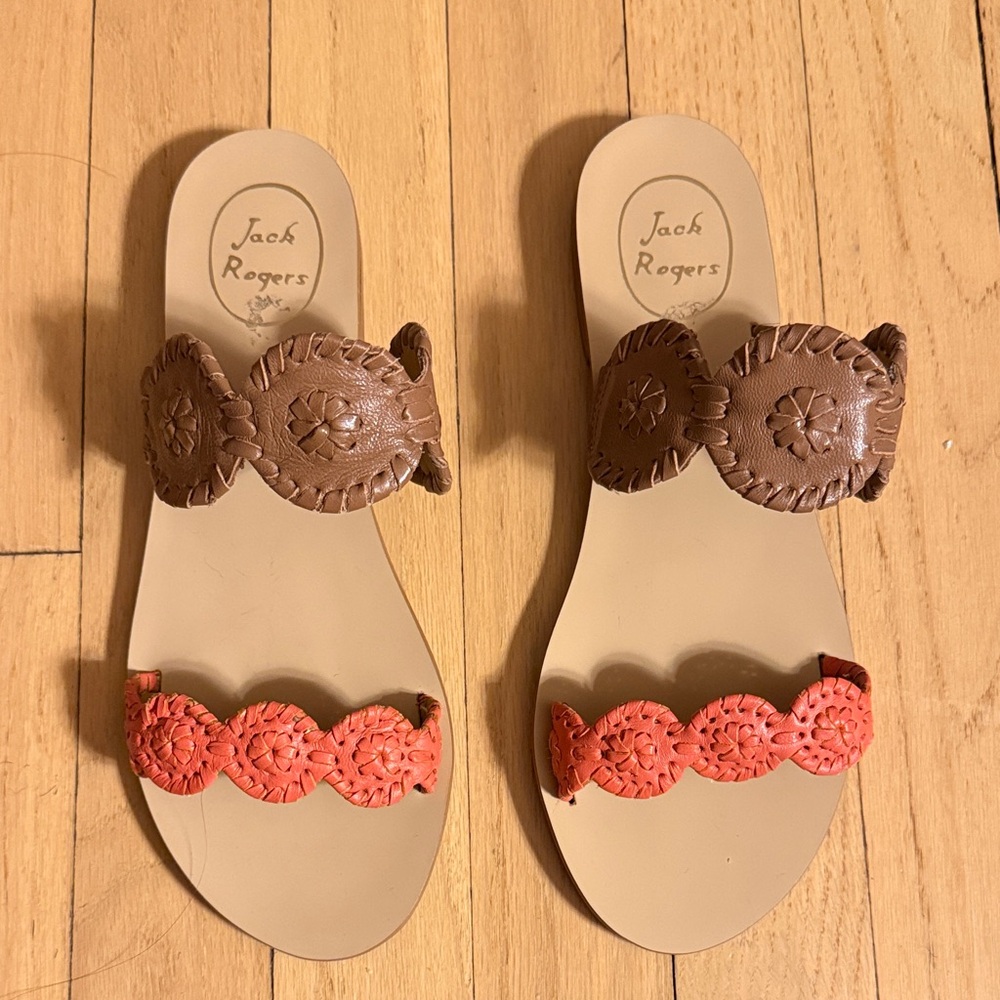 Jack Rogers NWOT Women's Brown and  Coral Sandals 7.5M